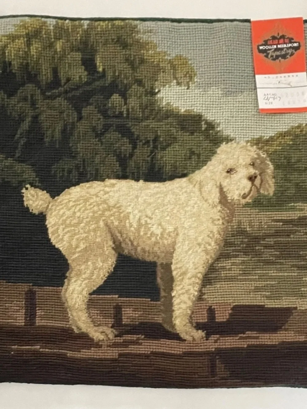 Woollen Needlepoint Tapestry Throw Pillow Cover White Poodle Dog Cushion